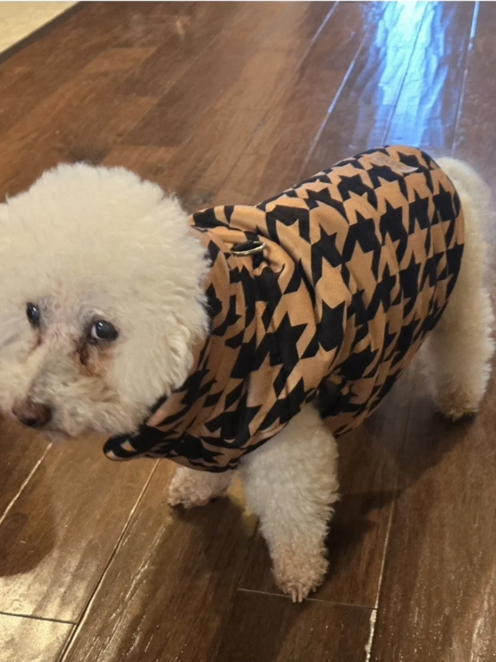 Reversable Houndstooth Puffer Dog Vest - Black & Tan